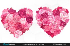 Watercolor Pink With Rose Flowers Heart Clipart Product Image 1