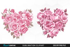 Watercolor Pink With Rose Flowers Heart Clipart Product Image 1