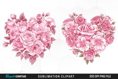 Watercolor Pink With Rose Flowers Heart Clipart Product Image 1