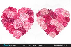 Watercolor Pink With Rose Flowers Heart Clipart Product Image 1