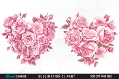 Watercolor Pink With Rose Flowers Heart Clipart Product Image 1