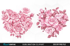 Watercolor Pink With Rose Flowers Heart Clipart Product Image 1