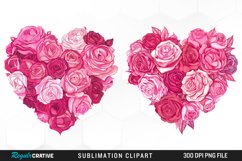 Watercolor Pink With Rose Flowers Heart Clipart Product Image 1