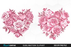Watercolor Pink With Rose Flowers Heart Clipart Product Image 1