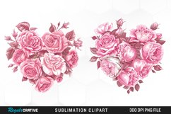 Watercolor Pink With Rose Flowers Heart Clipart Product Image 1