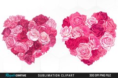 Watercolor Pink With Rose Flowers Heart Clipart Product Image 1