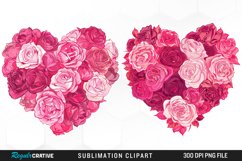 Watercolor Pink With Rose Flowers Heart Clipart Product Image 1