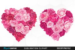 Watercolor Pink With Rose Flowers Heart Art Clipart Product Image 1