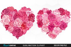 Watercolor Pink With Rose Flowers Heart Art Clipart Product Image 1