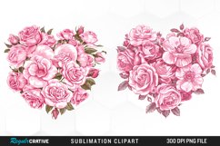 Watercolor Pink With Rose Flowers Heart Art Clipart Product Image 1
