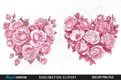 Watercolor Pink With Rose Flowers Heart Clipart Bundle Product Image 4