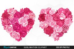 Watercolor Pink With Rose Flowers Heart Clipart Bundle Product Image 2