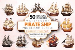 Watercolor Pirate Ship Clipart Bundle Product Image 1