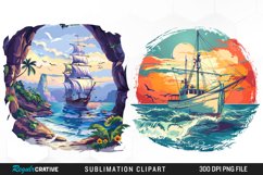 Watercolor Ship Pirates Cove Artwork Clipart Product Image 1