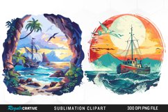 Watercolor Ship Pirates Cove Exquisite Clipart Product Image 1