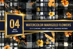 Watercolor Plaid with Marigold Flowers Digital Paper Product Image 1