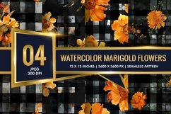 Watercolor Plaid with Marigold Flowers Digital Paper Product Image 1