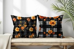 Watercolor Plaid with Marigold Flowers Digital Paper Product Image 2
