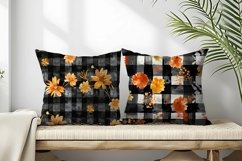 Watercolor Plaid with Marigold Flowers Digital Paper Product Image 2