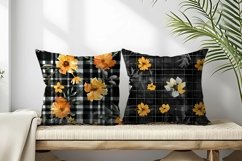 Watercolor Plaid with Marigold Flowers Digital Paper Product Image 2