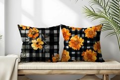 Watercolor Plaid with Marigold Flowers Digital Paper Product Image 2