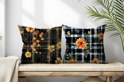 Watercolor Plaid with Marigold Flowers Digital Paper Product Image 2