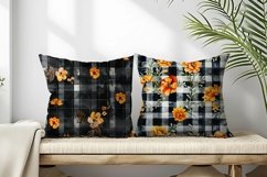 Watercolor Plaid with Marigold Flowers Digital Paper Product Image 2