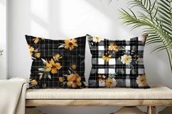 Watercolor Plaid with Marigold Flowers Digital Paper Product Image 2