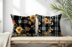 Watercolor Plaid with Marigold Flowers Digital Paper Product Image 2