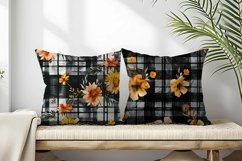 Watercolor Plaid with Marigold Flowers Digital Paper Product Image 2