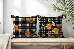 Watercolor Plaid with Marigold Flowers Digital Paper Product Image 2