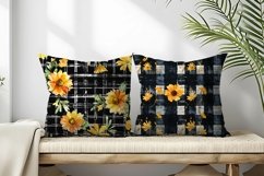 Watercolor Plaid with Marigold Flowers Digital Paper Product Image 2