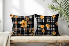 Watercolor Plaid with Marigold Flowers Digital Paper Product Image 2