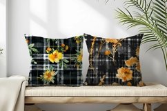 Watercolor Plaid with Marigold Flowers Digital Paper Product Image 2
