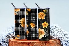 Watercolor Plaid with Marigold Flowers Digital Paper Product Image 3