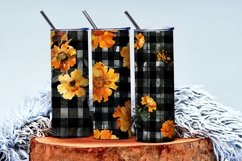 Watercolor Plaid with Marigold Flowers Digital Paper Product Image 3