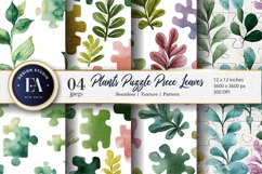 Watercolor Puzzle Leaf Plants Seamless Pattern Digital Paper Product Image 1