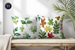 Watercolor Puzzle Leaf Plants Seamless Pattern Digital Paper Product Image 2