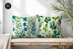 Watercolor Plants with Puzzle Shaped Leaves Digital Paper Product Image 2