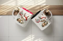 Watercolor playful cute reindeer Santa hat Merry Christmas quote print 20 oz tumbler skinny mug wrap clipart t-shirt sublimation printable design