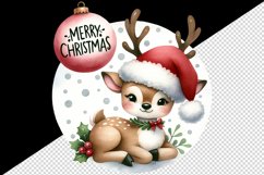 Watercolor playful cute reindeer Santa hat Merry Christmas quote print 20 oz tumbler skinny mug wrap clipart t-shirt sublimation printable design