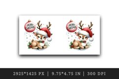 Watercolor playful cute reindeer Santa hat Merry Christmas quote print 20 oz tumbler skinny mug wrap clipart t-shirt sublimation printable design