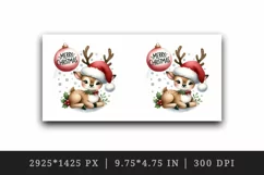 Watercolor playful cute reindeer Santa hat Merry Christmas quote print 20 oz tumbler skinny mug wrap clipart t-shirt sublimation printable design