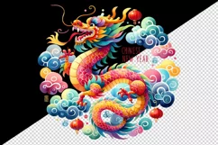 Watercolor playful dragon dancing clouds Chinese New Year quote round print 20 oz tumbler skinny mug wrap clipart t-shirt sublimation printable design