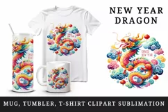 Watercolor playful dragon dancing clouds Chinese New Year quote round print 20 oz tumbler skinny mug wrap clipart t-shirt sublimation printable design