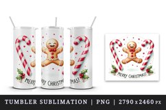 Watercolor playful gingerbread man candy canes Merry Christmas quote print 20 oz tumbler skinny mug wrap clipart t-shirt sublimation printable design