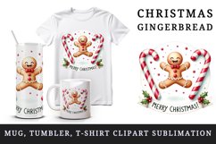 Watercolor playful gingerbread man candy canes Merry Christmas quote print 20 oz tumbler skinny mug wrap clipart t-shirt sublimation printable design