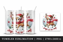 Watercolor playful reindeer red Santa hat Jingle All The Way quote print 20 oz tumbler skinny mug wrap clipart t-shirt sublimation printable design