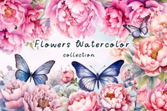 Peonies Butterfly Watercolor Sublimation Clipart Product Image 1