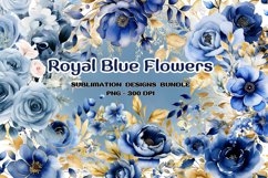 Blue Floral Bouquets, Royal Blue Flower Clipart, Watercolor Product Image 1